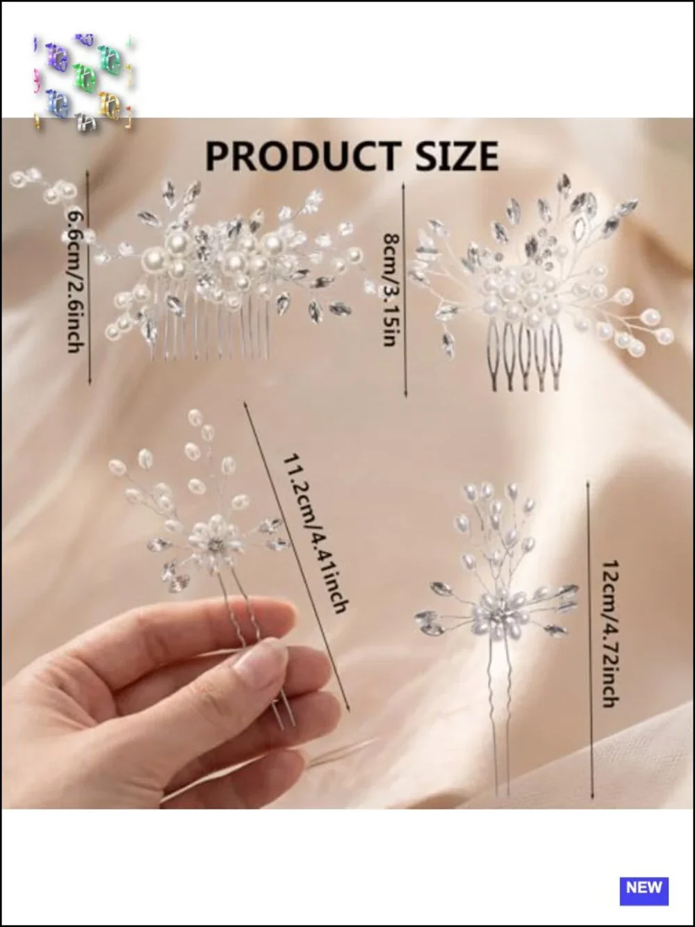 4 Floral Bridal Hair Pins Rhinestone Wedding Hair Accessories Set